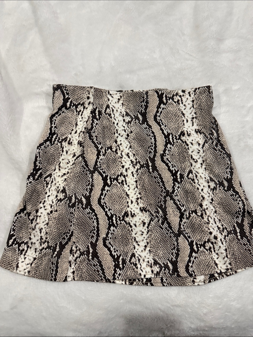 H&M Snake-Print Mini Skirt in Beige, Dark Brown, Cream